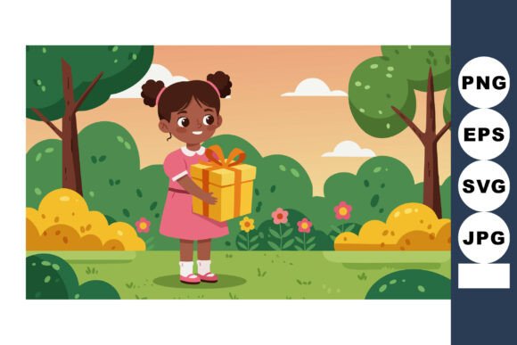 African American Girl Holding Gift Box I