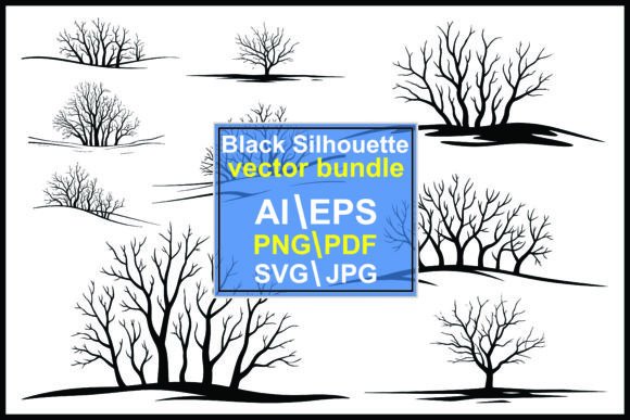 Bare Winter Trees and Bushes Silhouettes Graphics