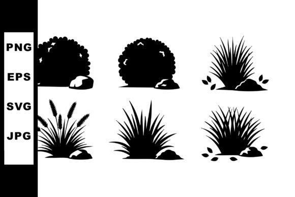 Black Silhouette of Bushes and Grass Pla – A Versatile Graphic Design Asset