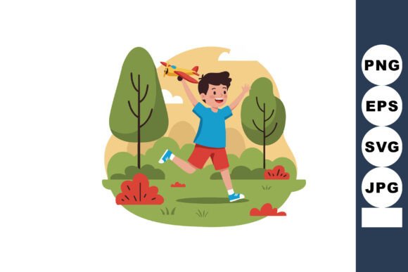 Boy Running Outdoors Playing with Toy Ai Graphics