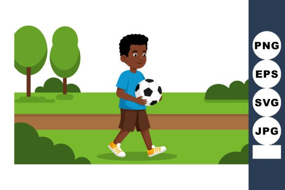 Boy Walking with Soccer Ball in Park
