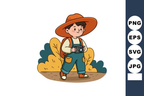 Boy Wearing Wide Brim Hat Holding Camera: Graphics & Illustrations Review