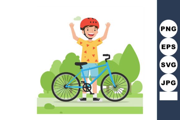 Boy with Blue Bicycle Wearing Red Helmet - Graphics for Crafting