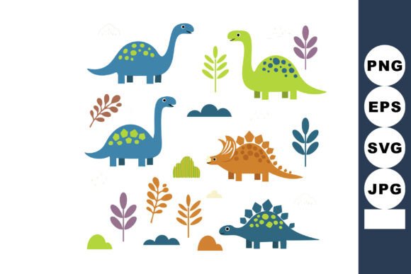 Cartoon Style Colorful Dinosaurs with Pr Graphics