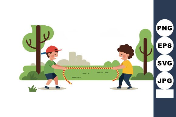 Children Playing Tug of War Game Outdoor: A Graphic Design Review