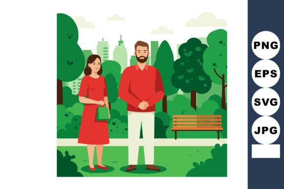 Couple Standing in Green Park with Trees Graphics