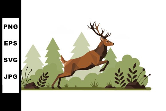 Deer Jumping in Forest with Pine Trees a - A Versatile Graphic Design Asset