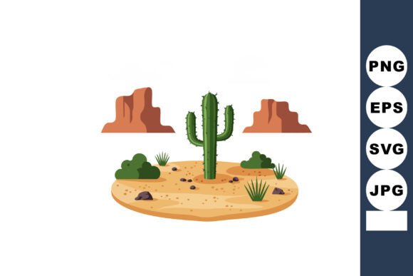 Desert Landscape with Cactus and Red Roc Graphics