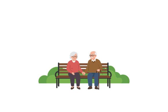 Elderly Couple Sitting Together on a Par: Graphics and Illustrations for Warm Branding