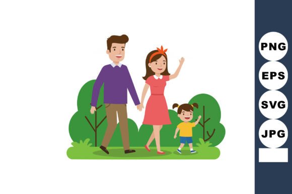 Family Walking Together in Park with Gre: Graphics & Illustrations Review