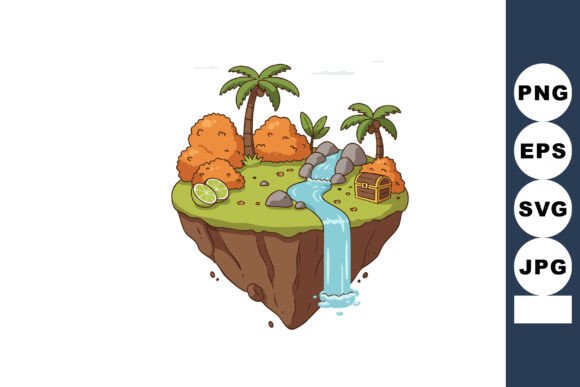 Floating Island with Waterfall Palm Tree Graphics and Illustrations Review