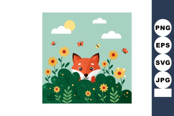 Fox Peeking Through Green Bushes and Yel - A Versatile Graphic Asset