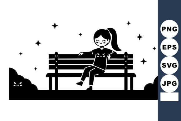 Girl Relaxing on Park Bench Under Night Graphics