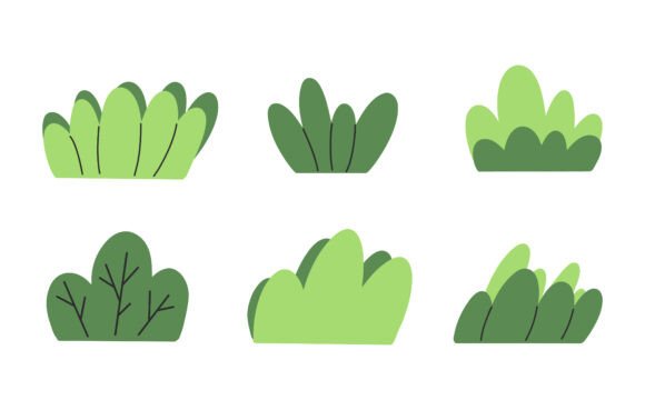 Green Bushes Hand Draw Set for Graphics and Illustrations