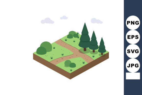 Isometric Green Landscape with Pine Tree: Graphics for Editorial Use
