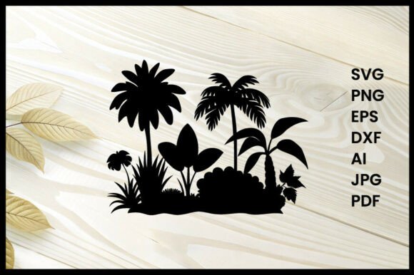Jungle Plants and Shrubs Silhouette for Graphics and Crafts