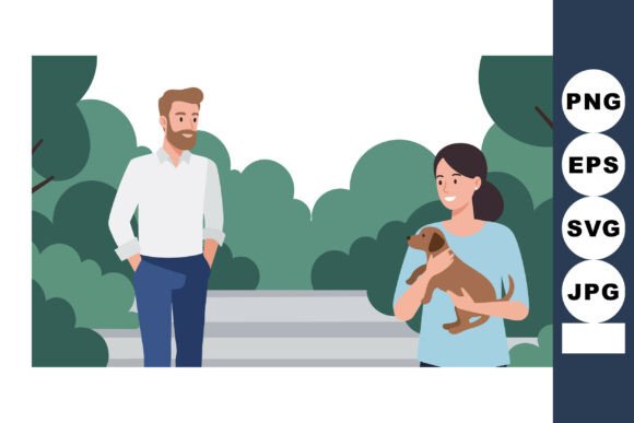 Man and Woman with Dog in Park Outdoor S Graphics Review