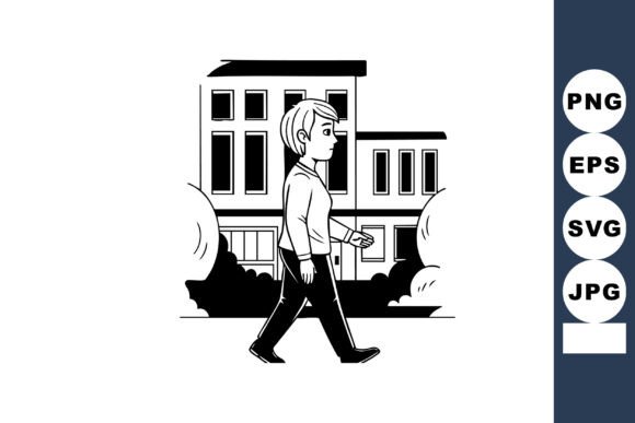 Man Walking in Urban Environment Street Graphics & Illustrations Review