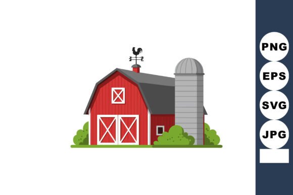 Red Barn with Weather Vane and Silo Surr Graphics & Illustrations Review