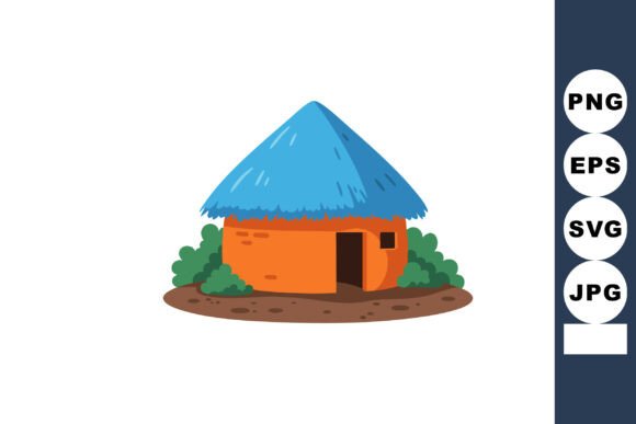 Round Hut with Blue Thatched Roof and or Graphics for Illustrations