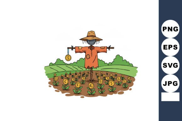 Scarecrow in Field with Money Symbol Pla Graphics