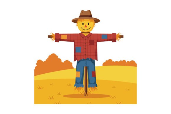 Scarecrow with Brown Hat and Patched Clo Graphics for Illustrations