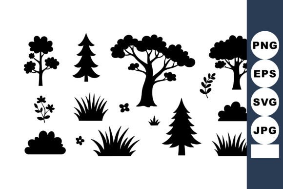 Silhouette Tree and Bush Vector Collecti Graphics for Illustrations