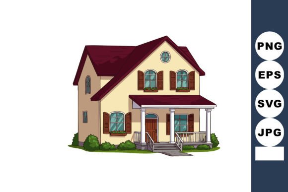 Two Story House with Red Roof and Beige Graphics Review