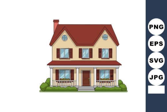 Two-Story Suburban House with Red Roof B - A Versatile Graphic Asset