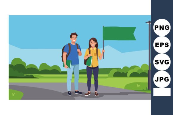 Two Young Hikers with Backpacks Holding – A Versatile Graphic Design Asset