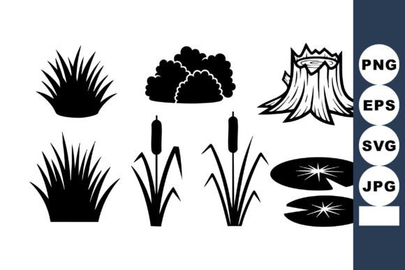 Vector Black Silhouettes of Grass Bushes for Clean Illustrations and Graphics