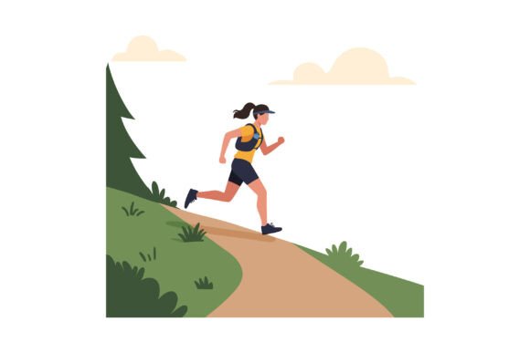 Woman Running Trail Running Outdoor Spor Graphics and Illustrations