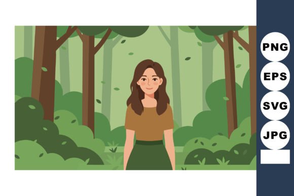 Woman Standing in Green Forest Nature Ba: Graphics for Modern Blogs
