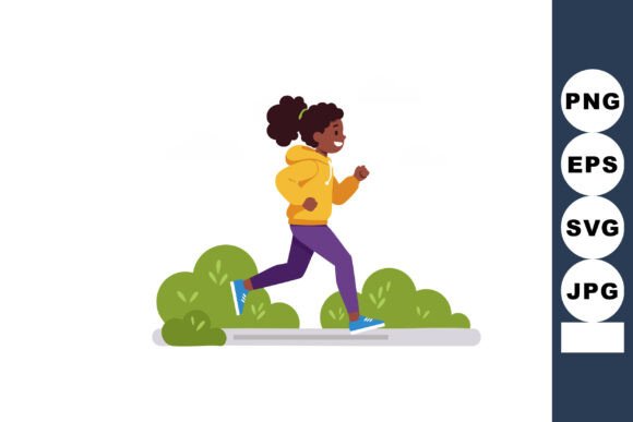 Young Girl Jogging Outdoors in Yellow Ho Graphics and Illustrations Review