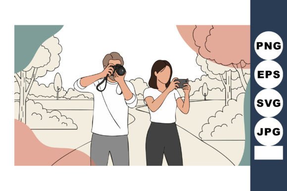 Young Man and Woman Taking Photos with C Graphics