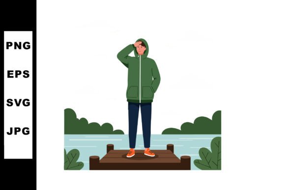 Young Man in Green Hoodie Standing on Wo: Graphics and Illustrations Review