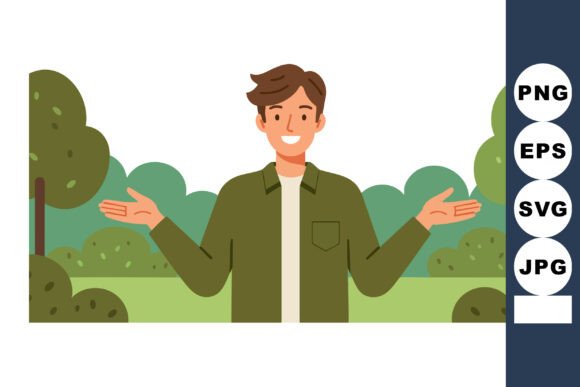 Young Man Standing in Green Park with Sh Graphics and Illustrations